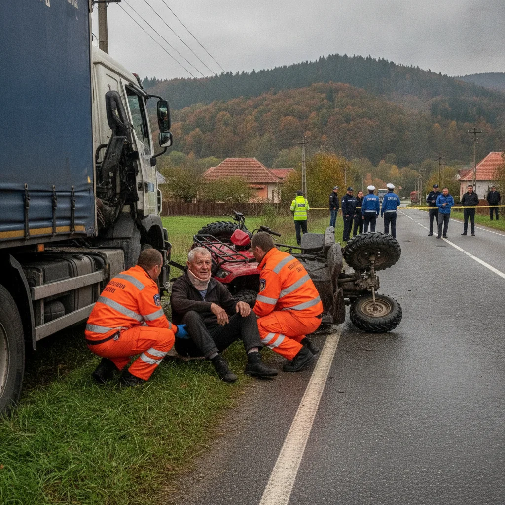 Accident în Crăcăoani: Bărbat de 83 de ani rănit după impact ATV-auto