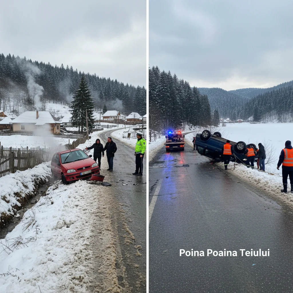 Accidente cu mașini scăpate de sub control în Pipirig și Poiana Teiului (FOTO)