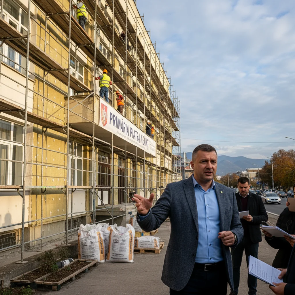 Adrian Niță prezintă stadiul actual al lucrărilor de reabilitare termică la Primăria Piatra Neamț