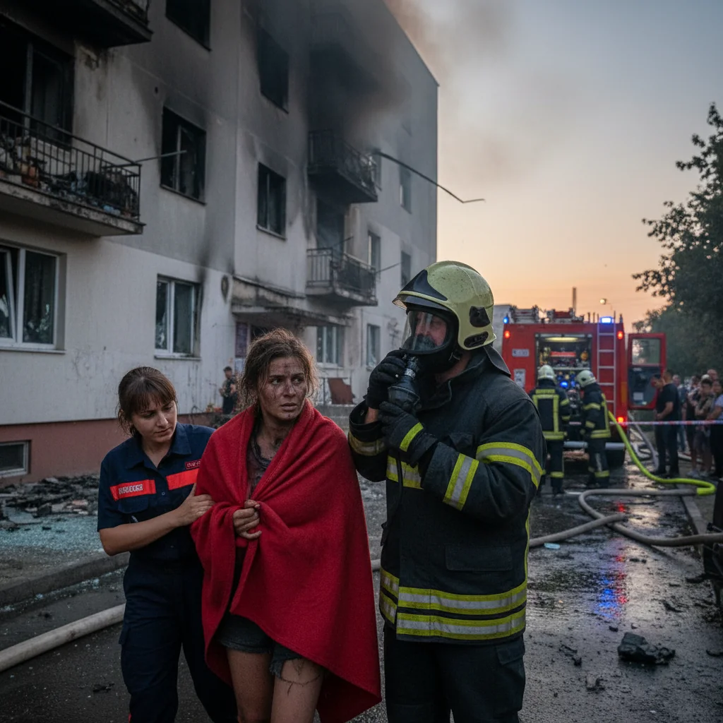 Incendiu în Piatra Neamț: o femeie transportată la spital