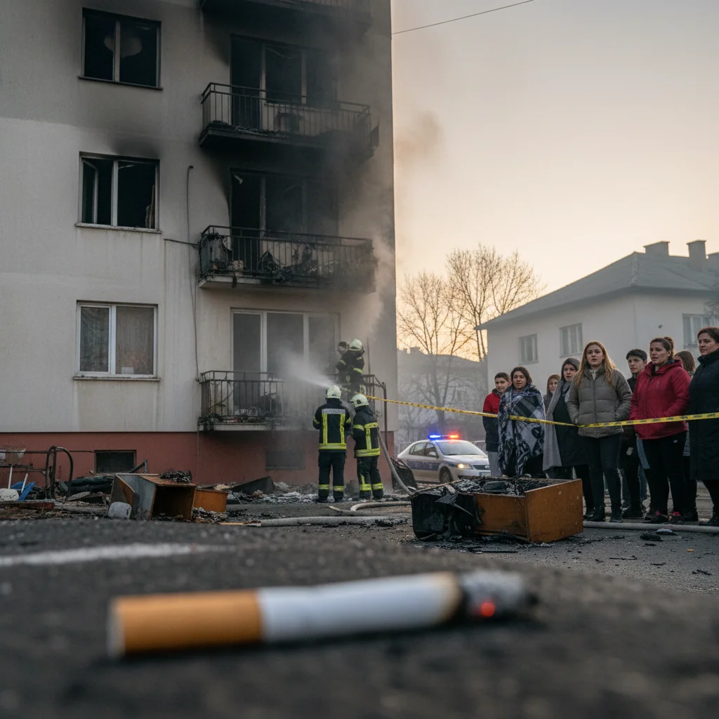 Incendiu într-un bloc din Piatra-Neamț declanșat de o țigară aruncată la întâmplare