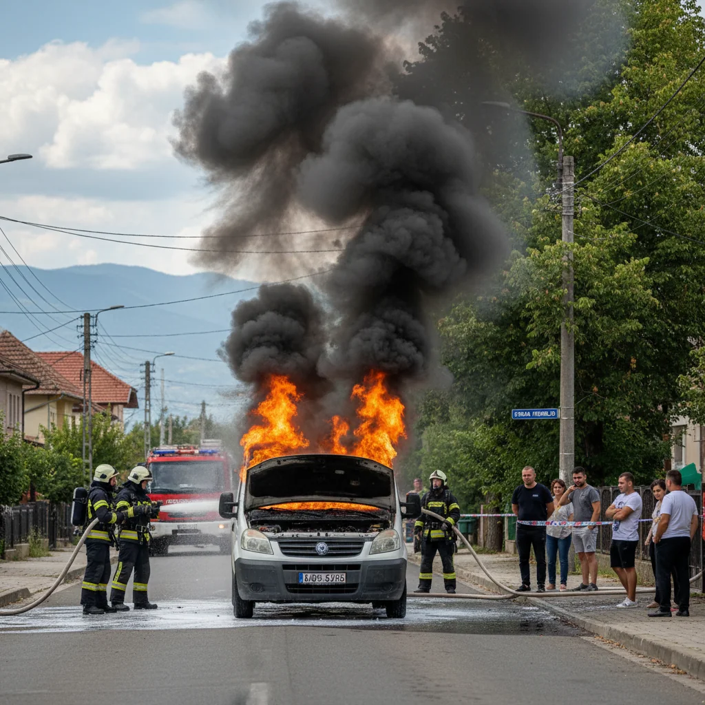 Incendiu la motorul unei autoutilitare pe strada Fermelor