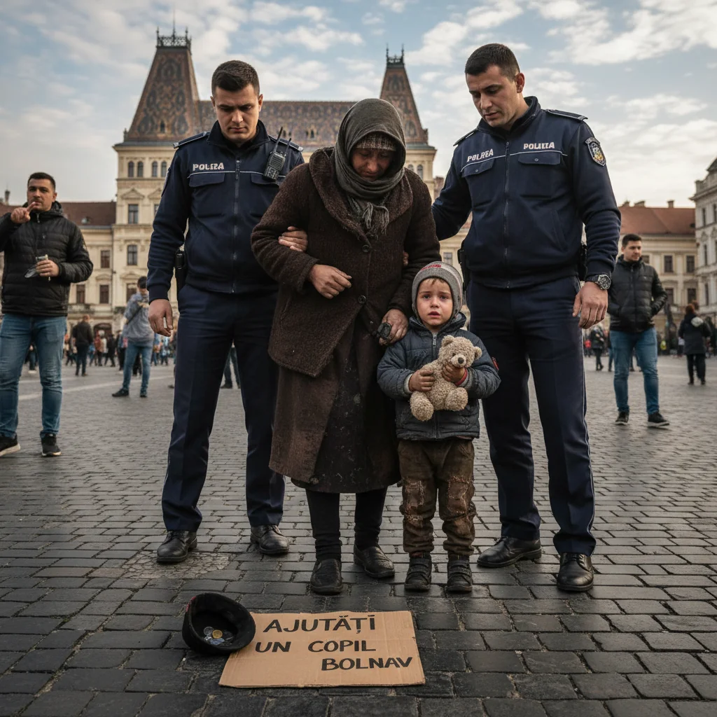 Mama prinsă la cerșit, folosindu-și copilul de 5 ani pentru a stârni milă în oraș
