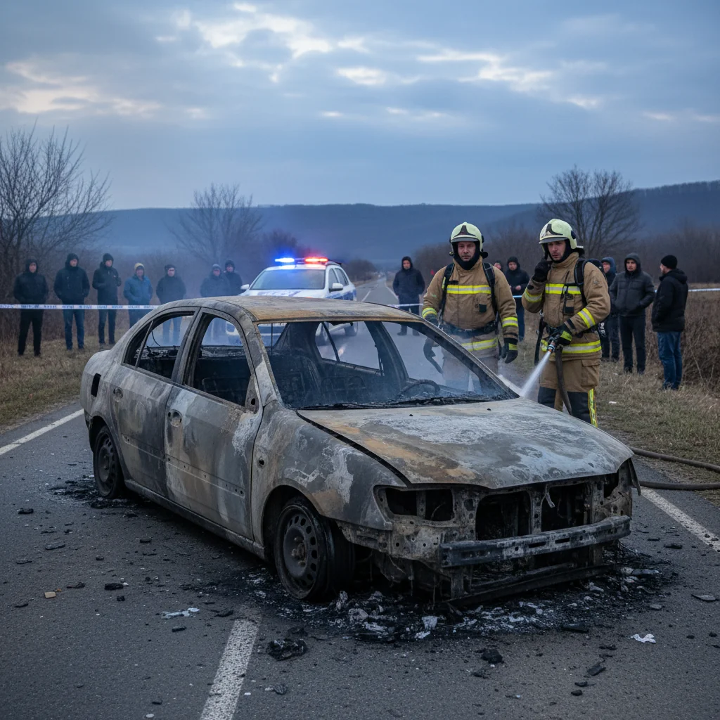 Mașină incendiată intenționat și distrusă de flăcări la Girov