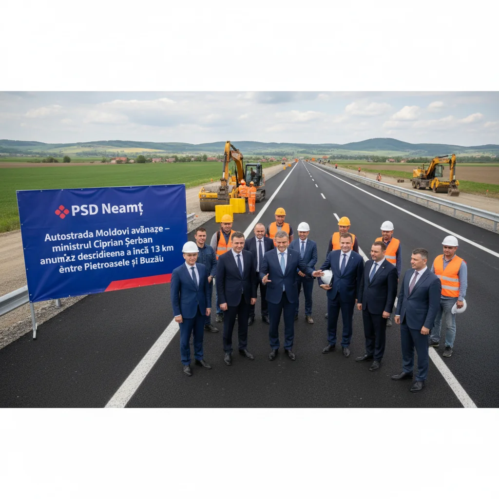 Ministrul Ciprian Șerban anunță deschiderea a încă 13 km din Autostrada Moldovei, între Pietroasele și Buzău