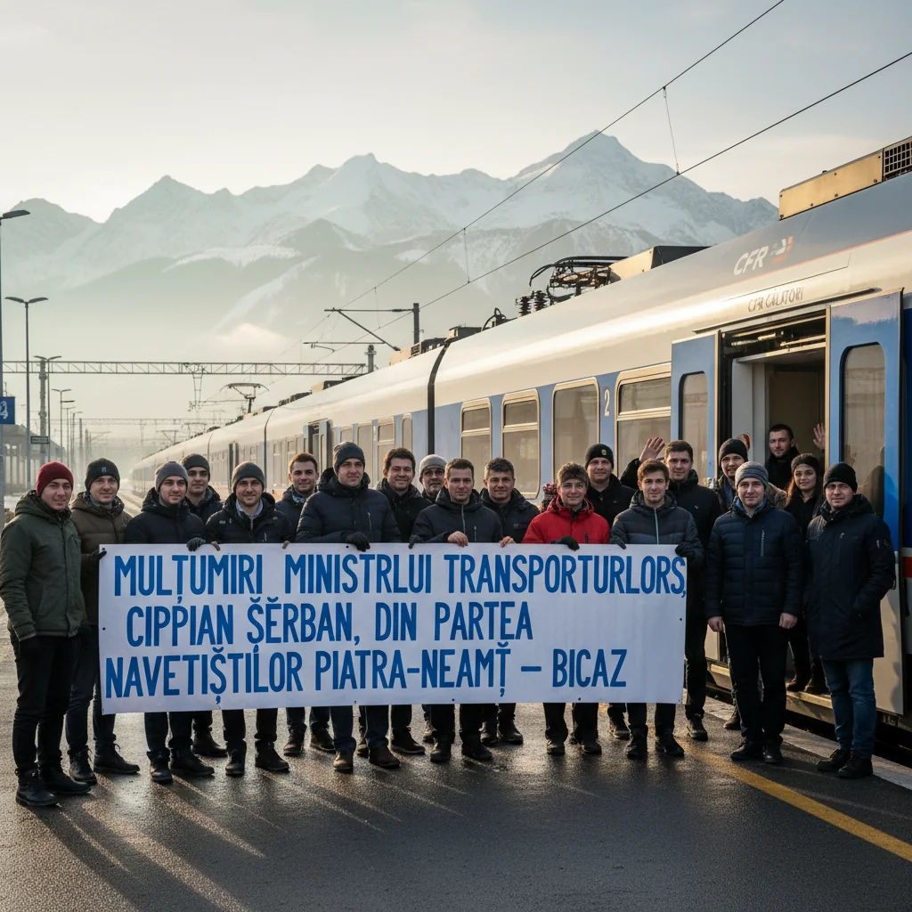 Navetiștii de pe ruta Piatra-Neamț – Bicaz îl felicită pe ministrul Transporturilor, Ciprian Șerban