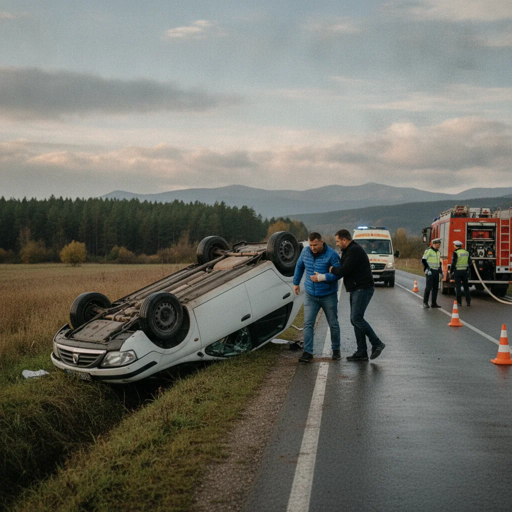 Șofer rănit după ce s-a răsturnat în Crăcăoani, Neamț
