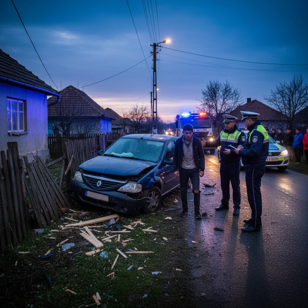 Tânăr de 19 ani urmărit de poliție a distrus mașina și gardul, punând în pericol viitorul său