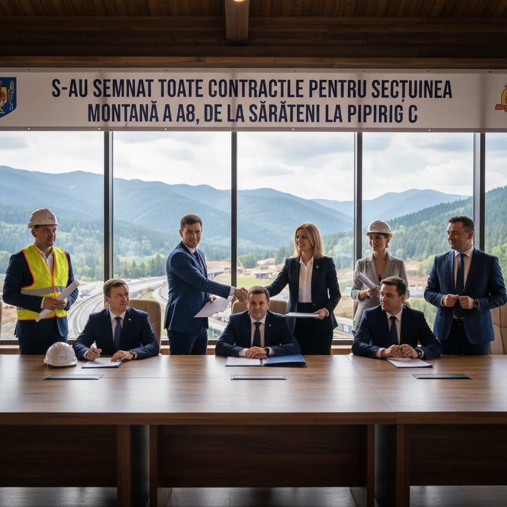 Toate contractele pentru secțiunea montană a Autostrăzii A8, de la Sărățeni la Pipirig, au fost semnate